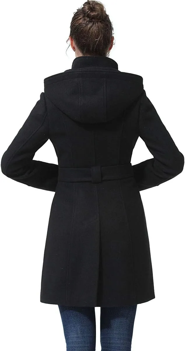 BGSD Women Bel Wool Blend Hooded Belted Walking Trench Coat (Also available in Plus Size and Petite)