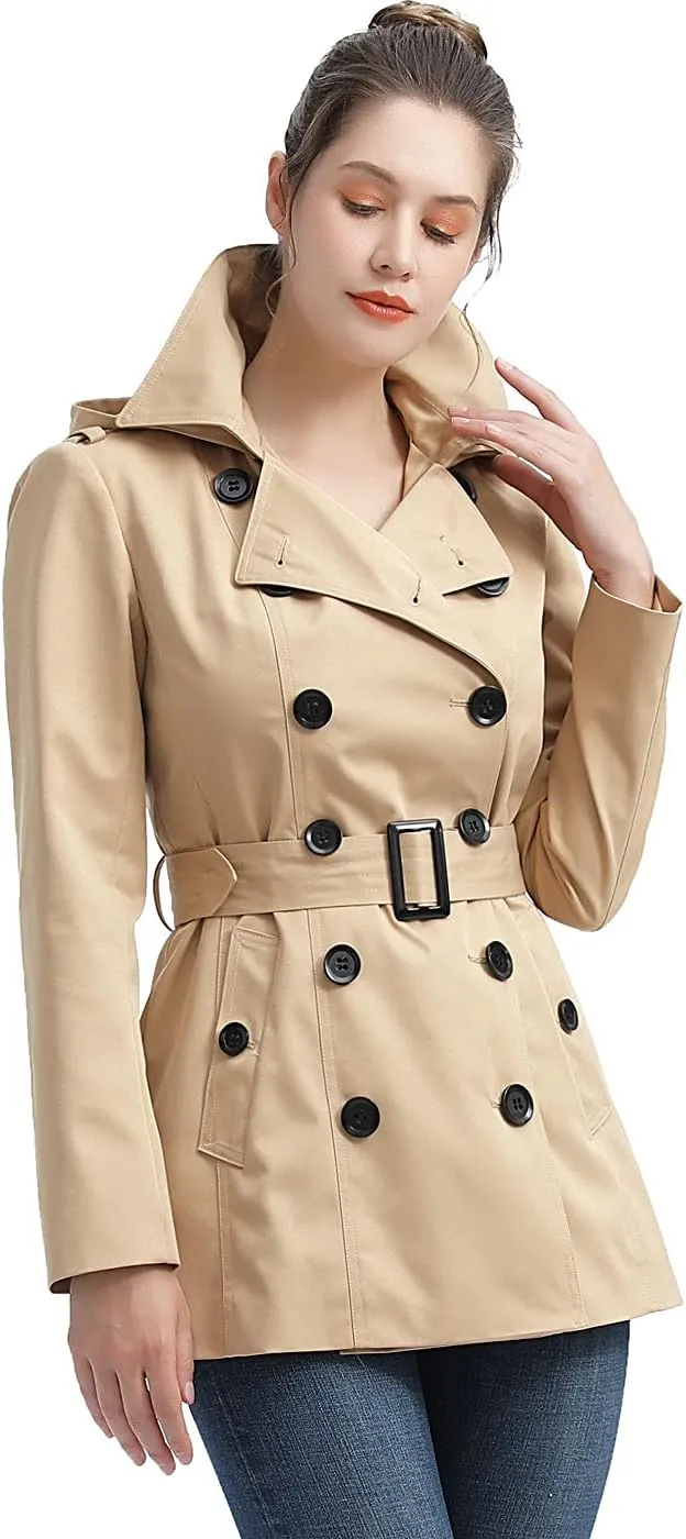 BGSD Women Evelyn Waterproof Classic Hooded Short Trench Coat