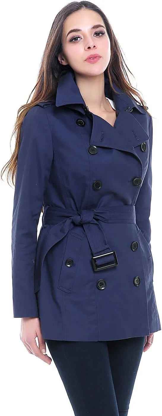 BGSD Women Evelyn Waterproof Classic Hooded Short Trench Coat