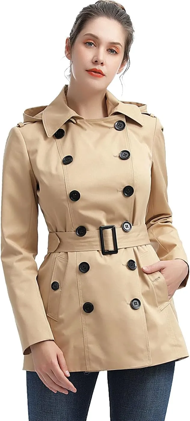 BGSD Women Evelyn Waterproof Classic Hooded Short Trench Coat