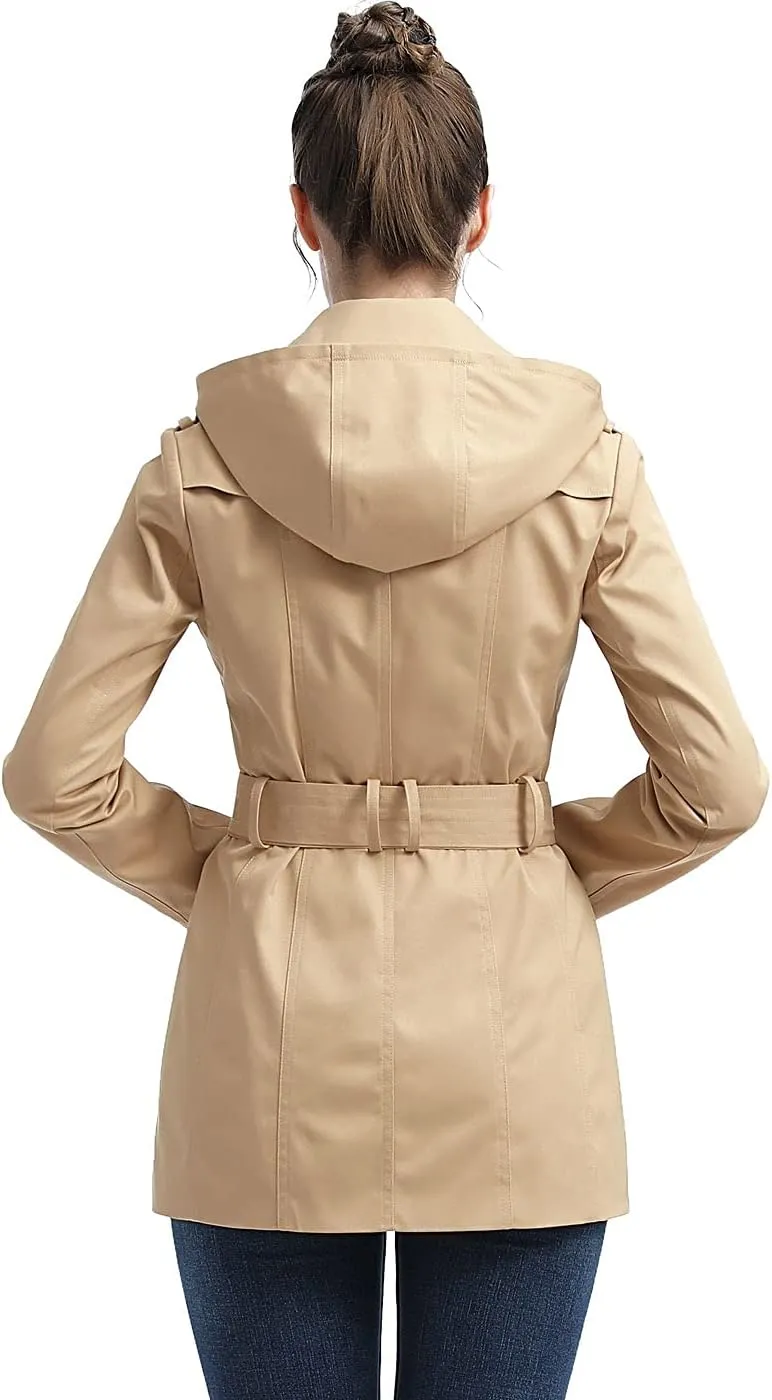 BGSD Women Evelyn Waterproof Classic Hooded Short Trench Coat