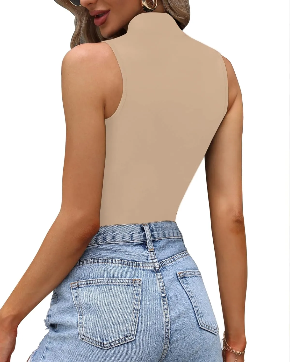 CLOZOZ Turtle Neck Tank Tops for Women Sleeveless Mock Neck Turtlenecks Slim Fitted Tops