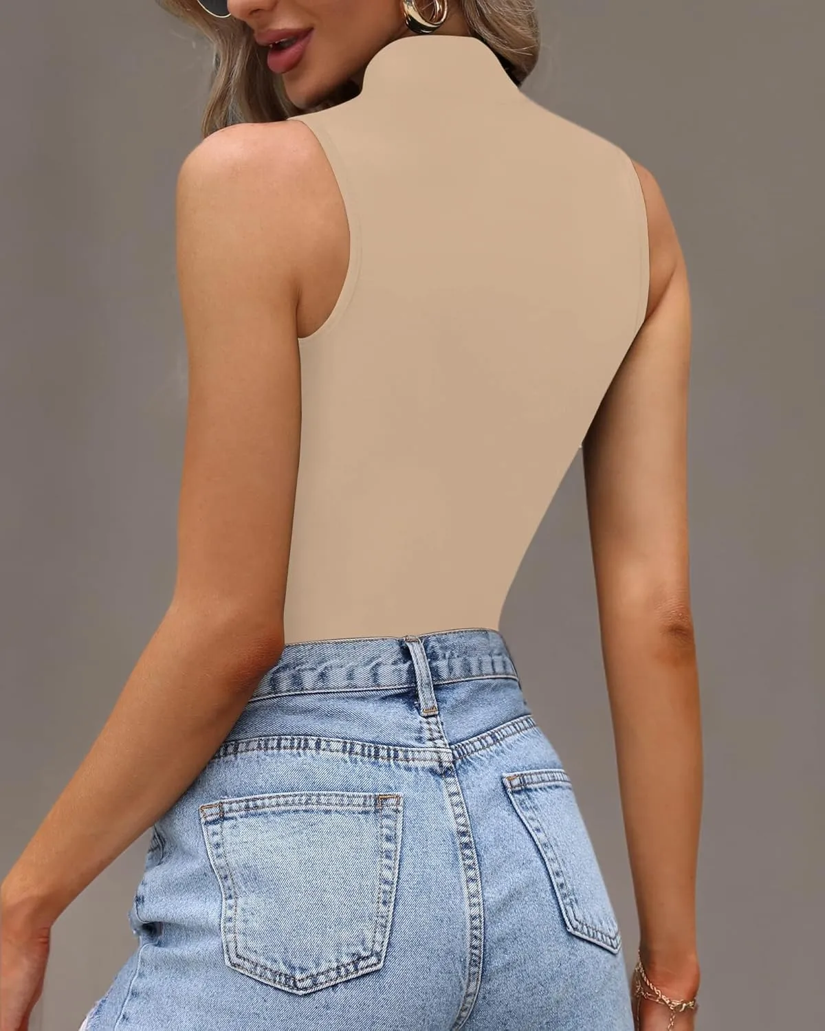 CLOZOZ Turtle Neck Tank Tops for Women Sleeveless Mock Neck Turtlenecks Slim Fitted Tops