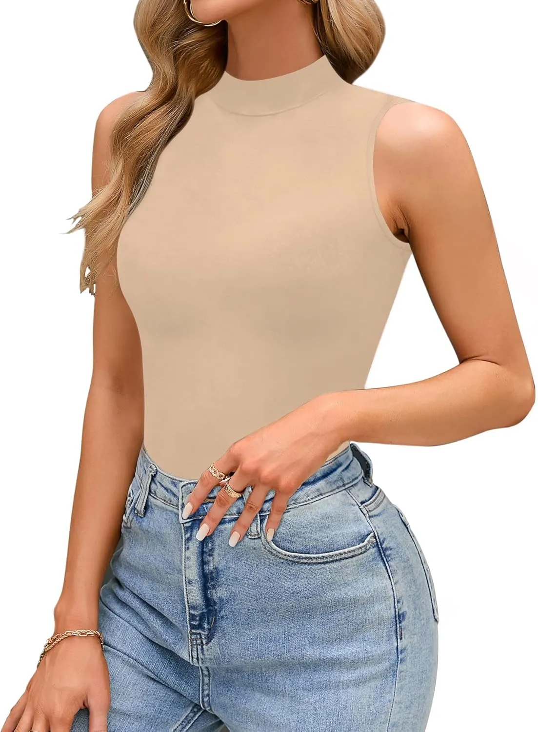CLOZOZ Turtle Neck Tank Tops for Women Sleeveless Mock Neck Turtlenecks Slim Fitted Tops