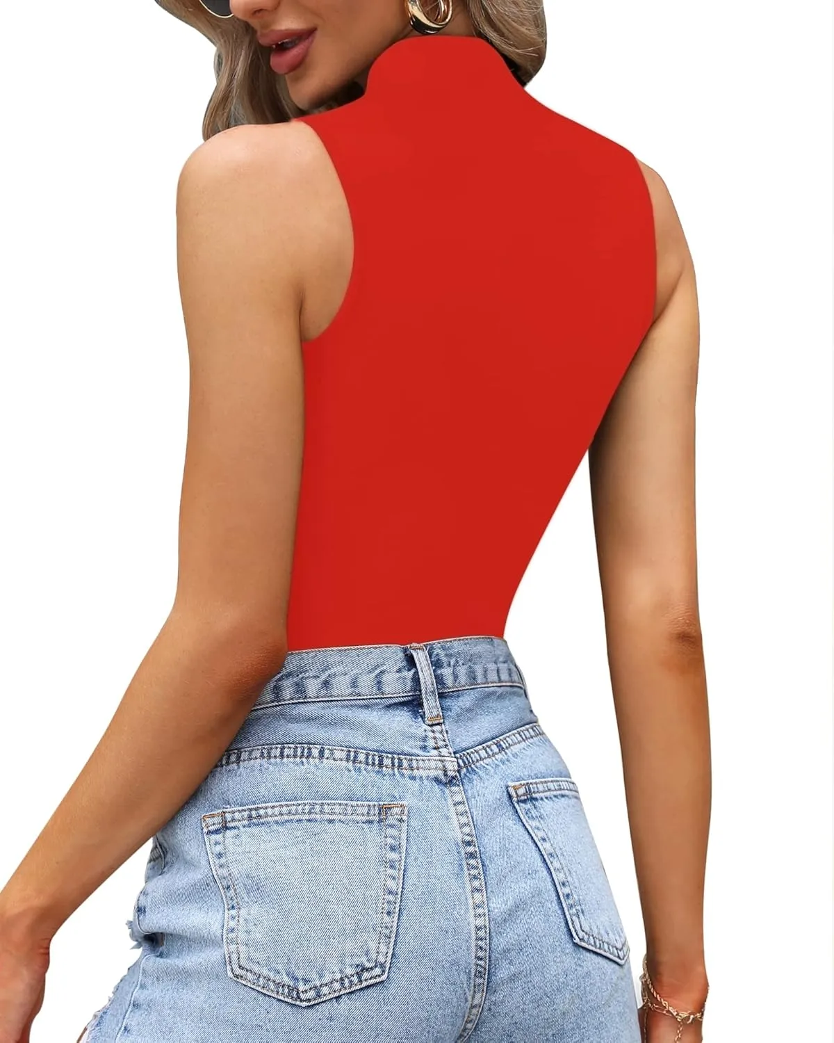 CLOZOZ Turtle Neck Tank Tops for Women Sleeveless Mock Neck Turtlenecks Slim Fitted Tops
