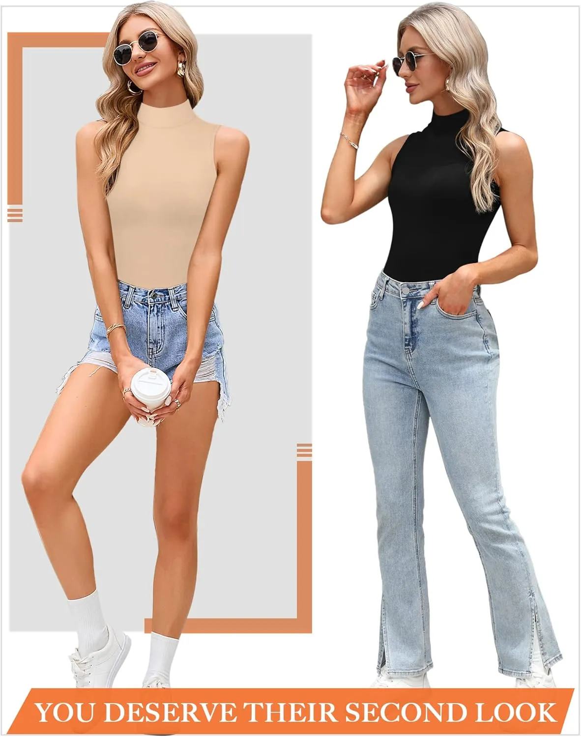 CLOZOZ Turtle Neck Tank Tops for Women Sleeveless Mock Neck Turtlenecks Slim Fitted Tops