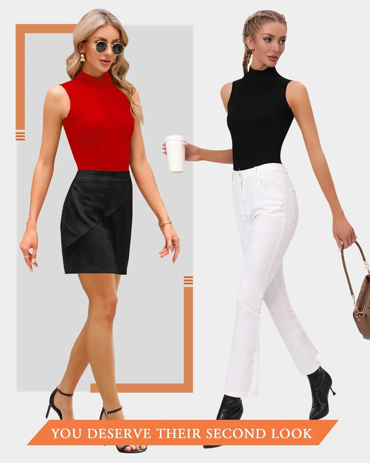 CLOZOZ Turtle Neck Tank Tops for Women Sleeveless Mock Neck Turtlenecks Slim Fitted Tops