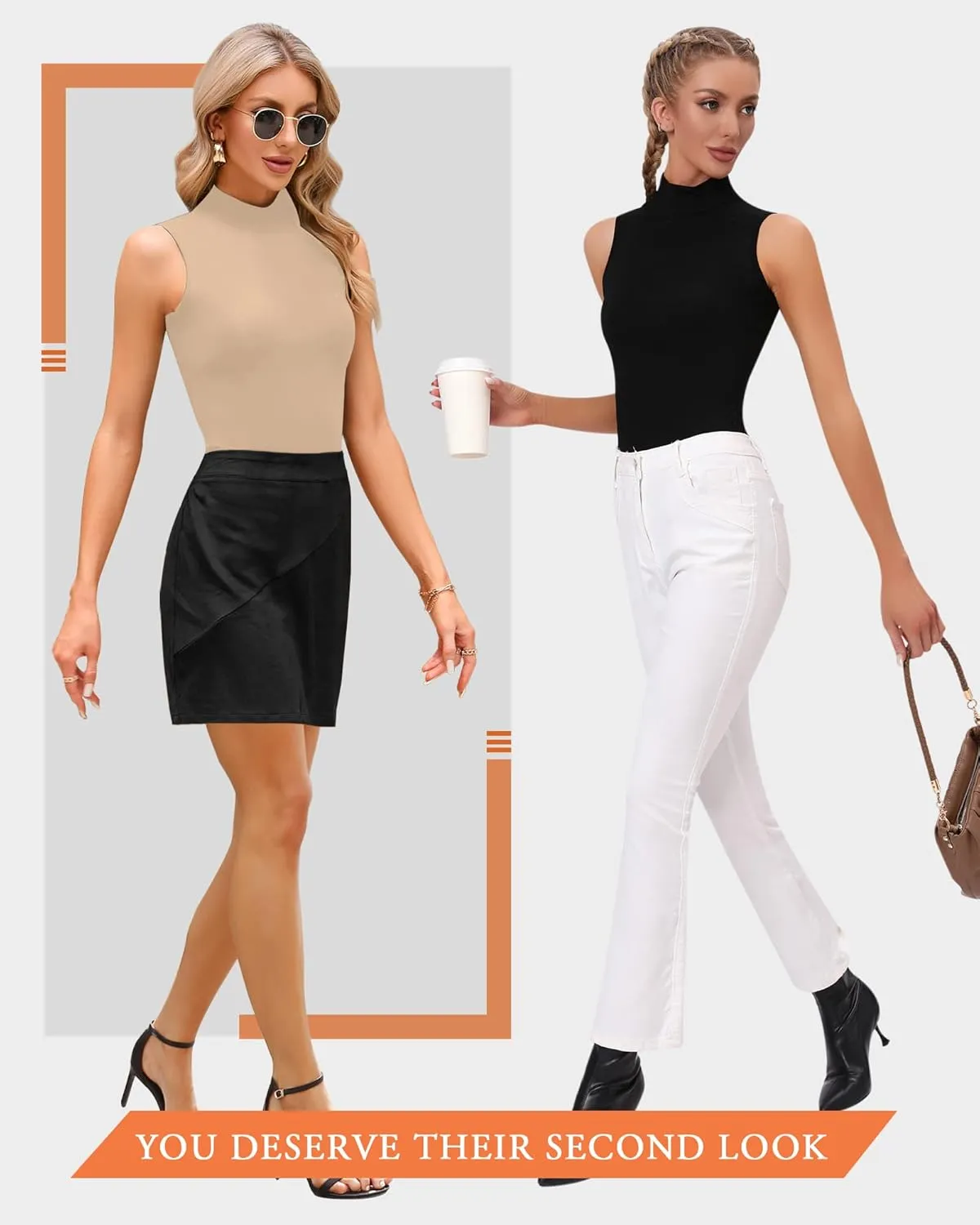 CLOZOZ Turtle Neck Tank Tops for Women Sleeveless Mock Neck Turtlenecks Slim Fitted Tops