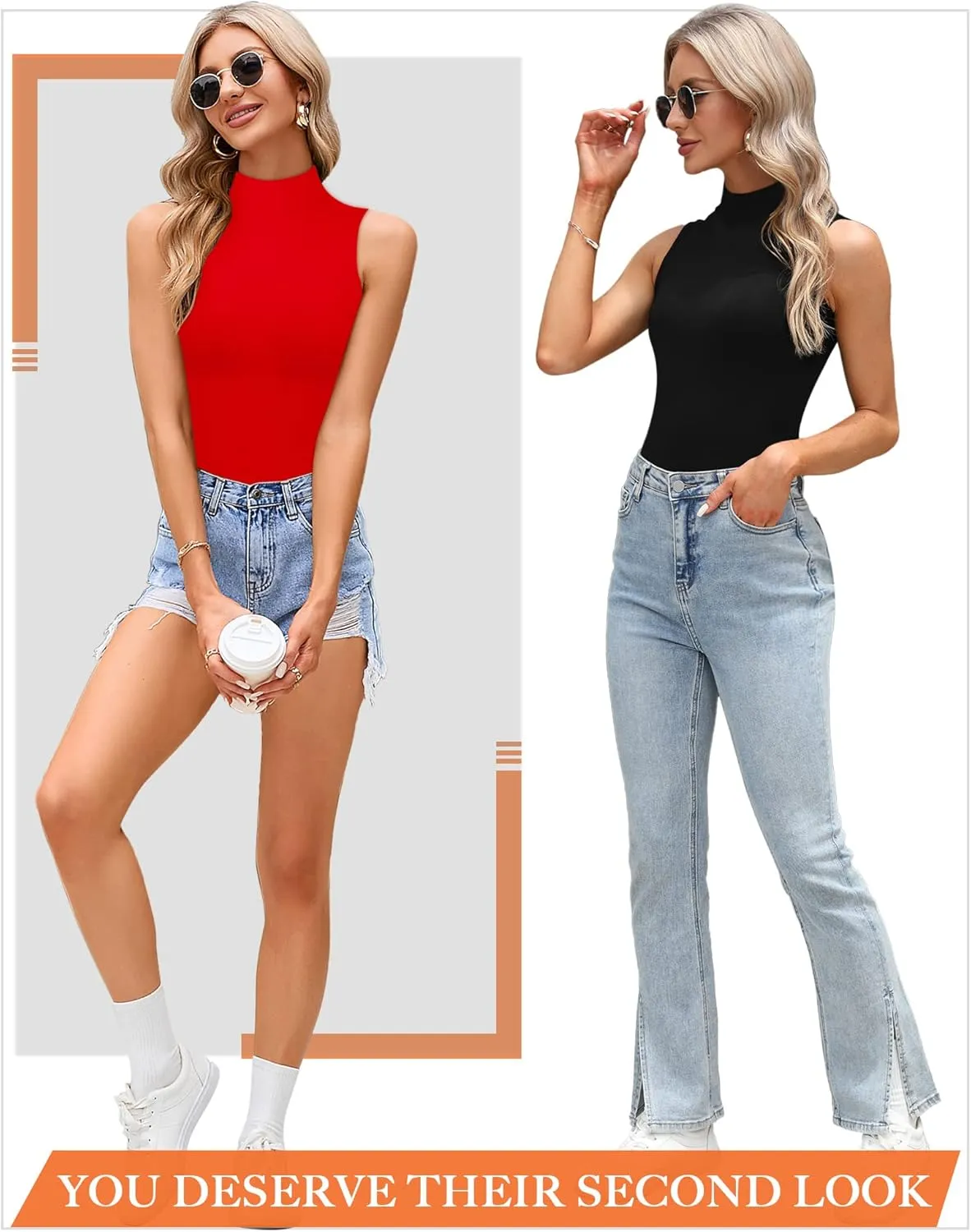 CLOZOZ Turtle Neck Tank Tops for Women Sleeveless Mock Neck Turtlenecks Slim Fitted Tops