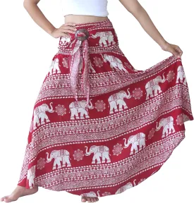 Full Funk Long Hippie Wrap Skirt Coconut Buckle Smocked Waist Elephant Design