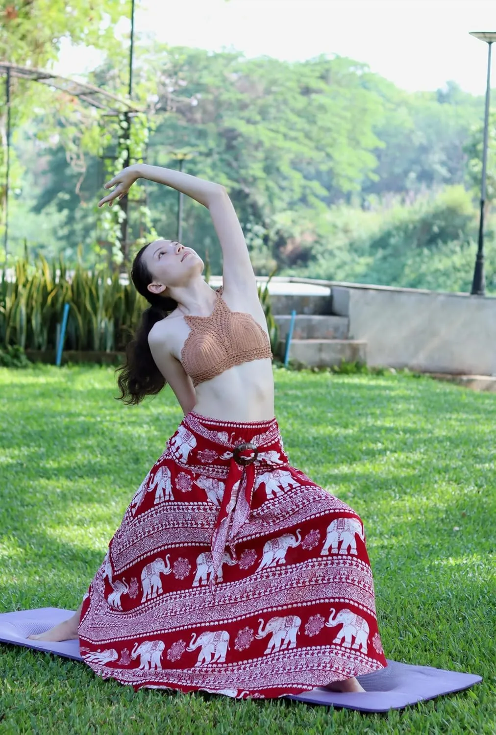 Full Funk Long Hippie Wrap Skirt Coconut Buckle Smocked Waist Elephant Design