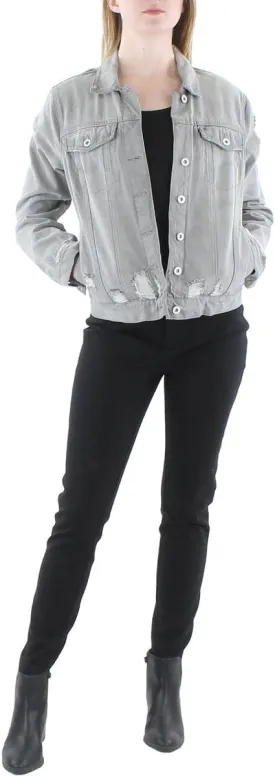 Jessica Simpson Womens Reagan Faded Destroyed Denim Jacket