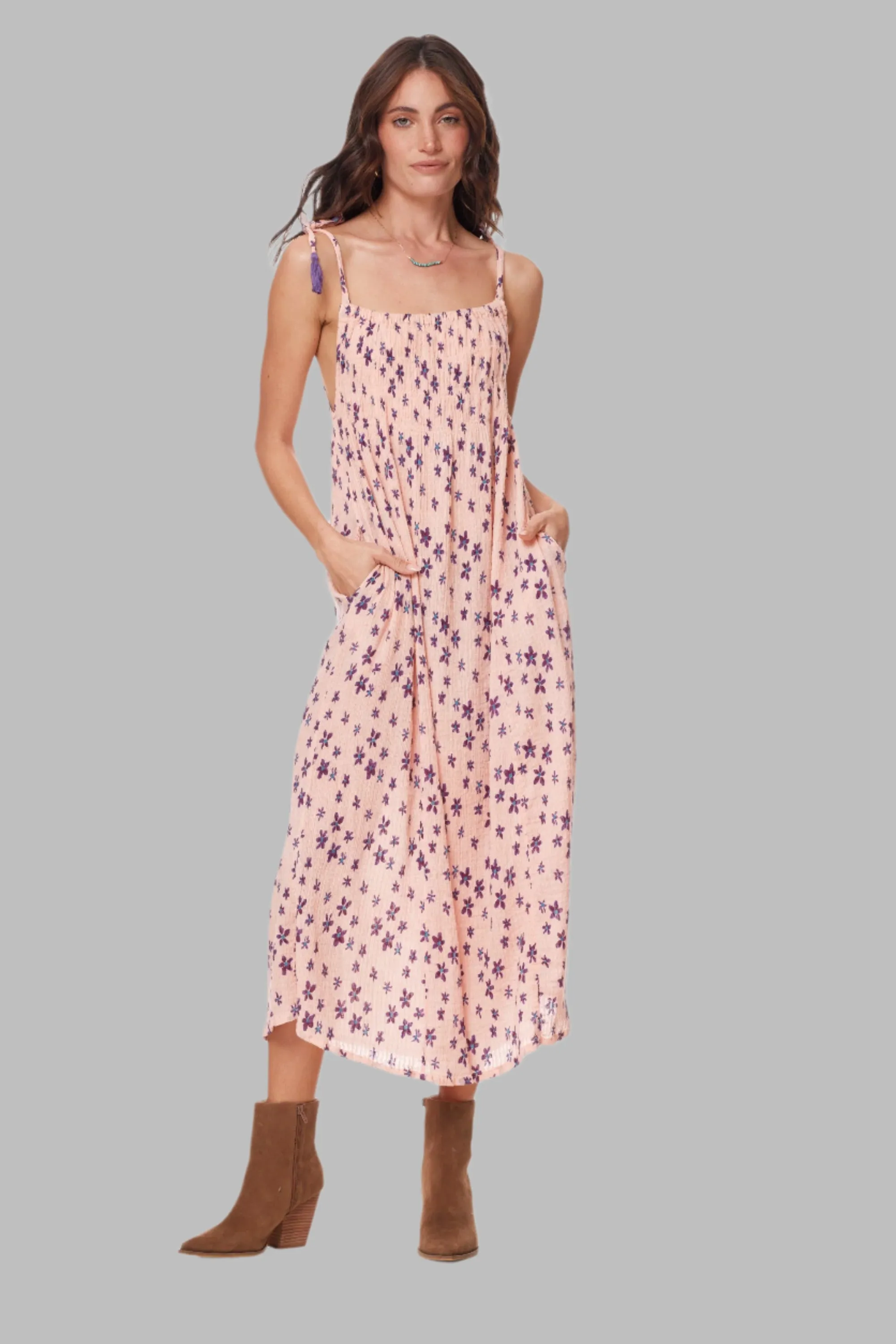 Marisa Printed Sleeveless Dress Coral