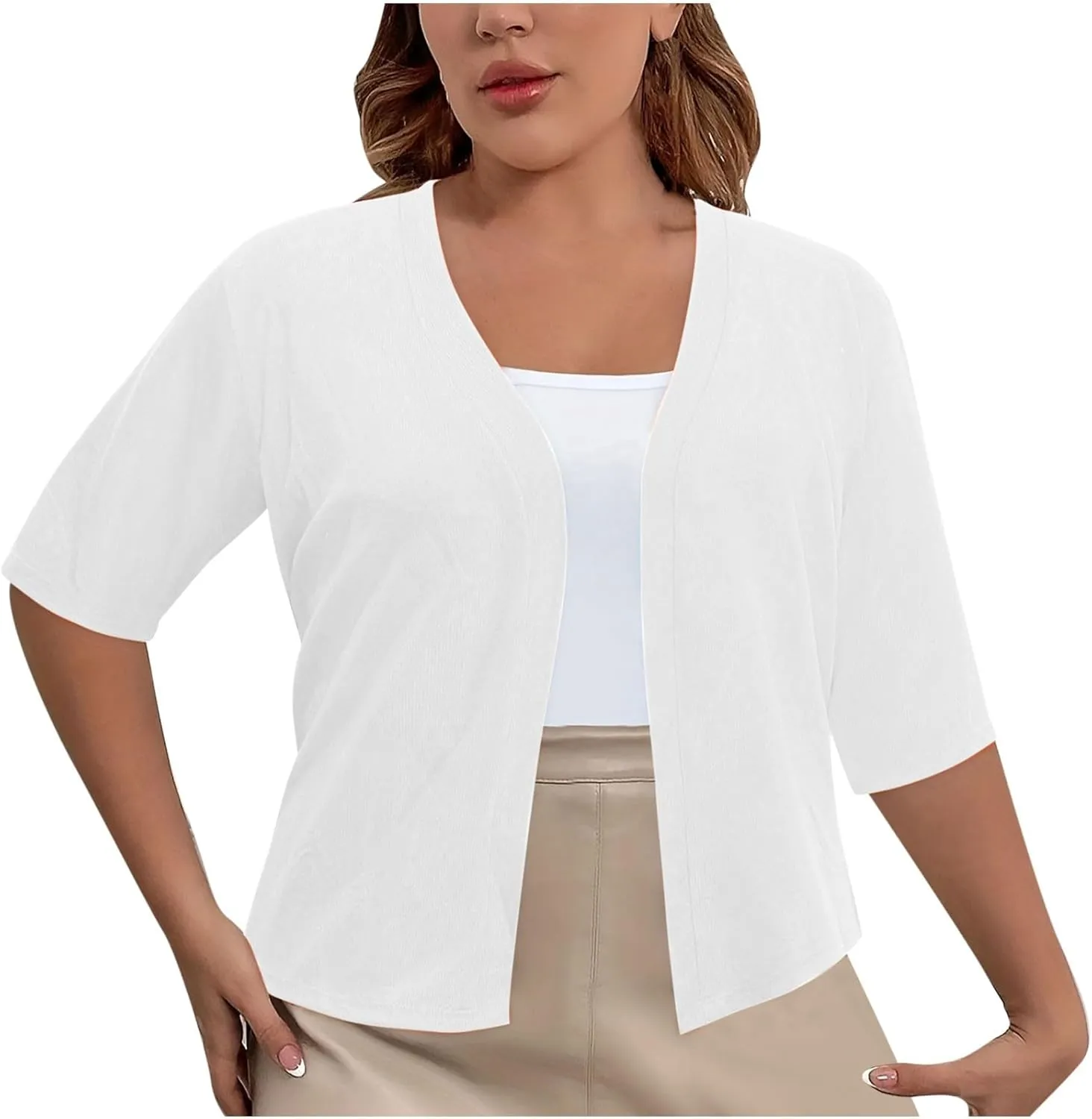 Plus Size Cardigan for Women Open Front Loose Business Casual Bolero Shrugs Short Sleeve Cropped Jacket 2024 Fall