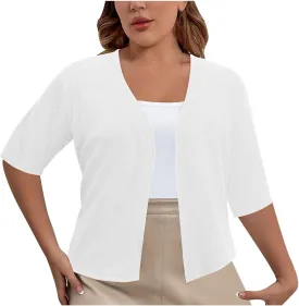 Plus Size Cardigan for Women Open Front Loose Business Casual Bolero Shrugs Short Sleeve Cropped Jacket 2024 Fall