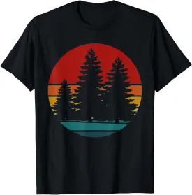 Retro Sun Minimalist Tree Silhouette Design - Graphic Tee T-Shirt