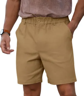 RQP Men's Cotton Casual Classic-fit 7" Chino Shorts Elastic Waist Daily Wear Dress Baech Summer Shorts