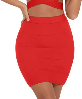 Solid High Waist Mini Bandage Pencil Skirt