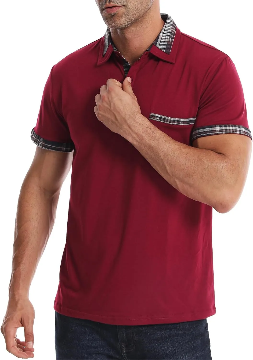 Suwangi Men's Polo Shirts Classic Button Basic Short Sleeve Shirt Casual Color Block Tees with Pocket Golf Stylish Tops