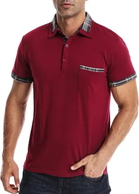 Suwangi Men's Polo Shirts Classic Button Basic Short Sleeve Shirt Casual Color Block Tees with Pocket Golf Stylish Tops