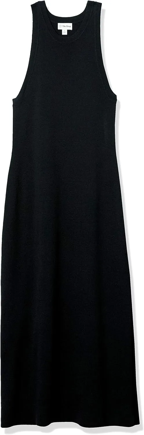 The Drop Women's Gabriela High Neck Cut-in A-line Side-Slit Maxi Sweater Dress