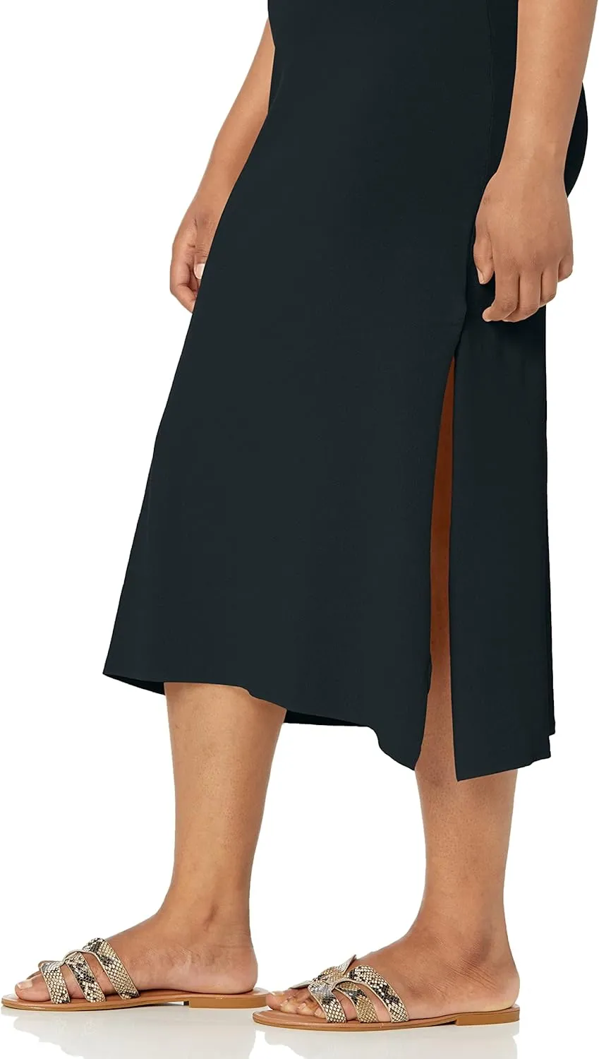The Drop Women's Gabriela High Neck Cut-in A-line Side-Slit Maxi Sweater Dress