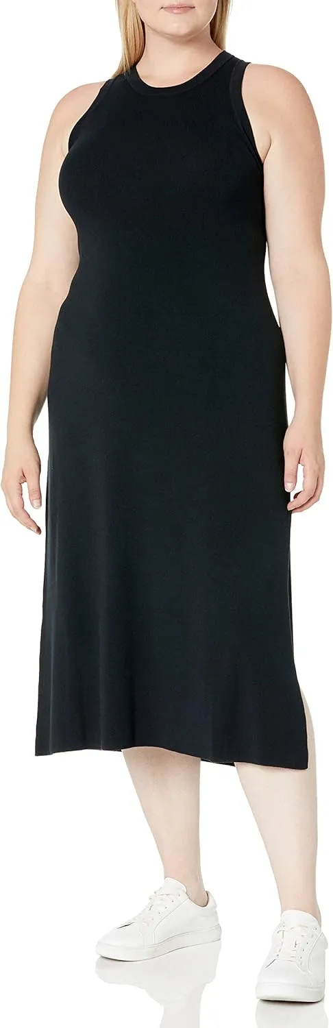 The Drop Women's Gabriela High Neck Cut-in A-line Side-Slit Maxi Sweater Dress