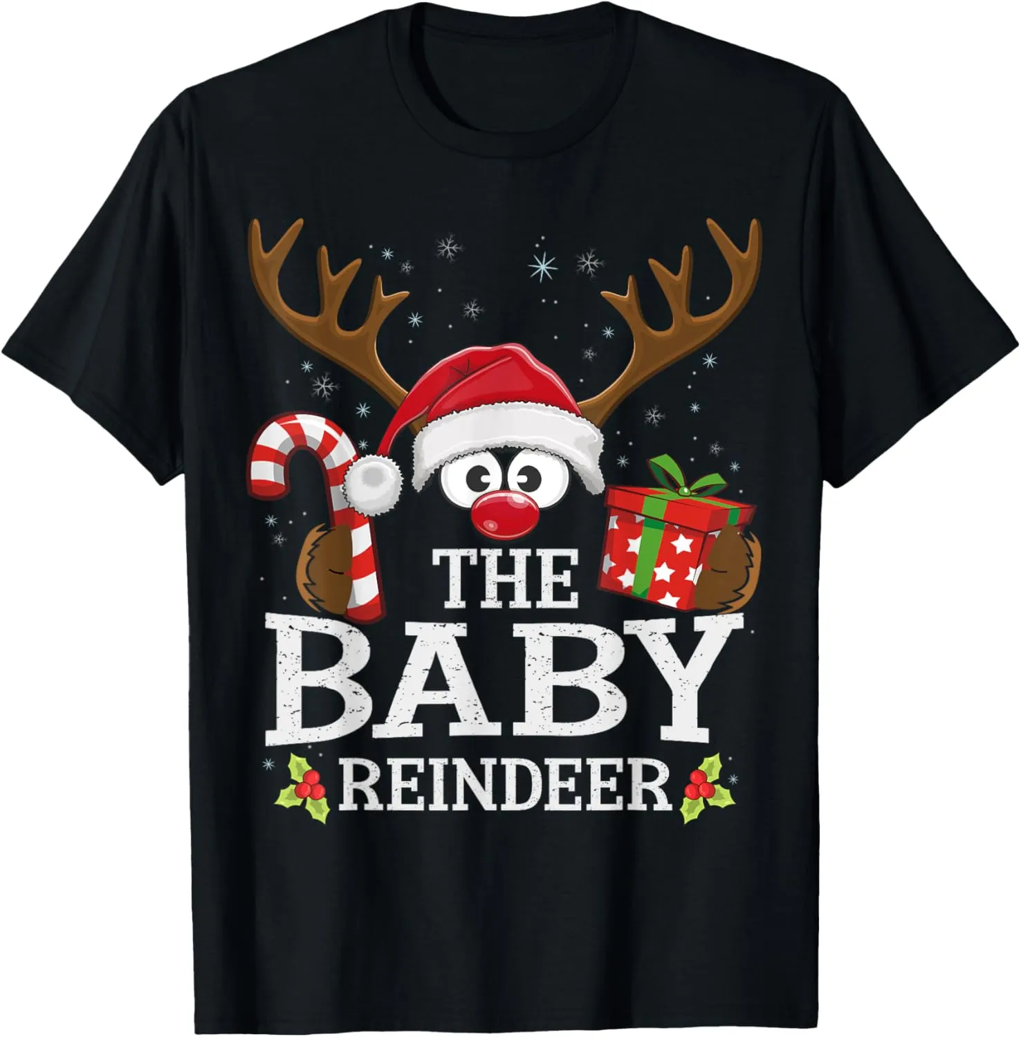 Unisex-Adults & Kids - Black - Short Sleeve - Cotton 65%, Polyester 35% - Christmas Family Matching T-Shirts